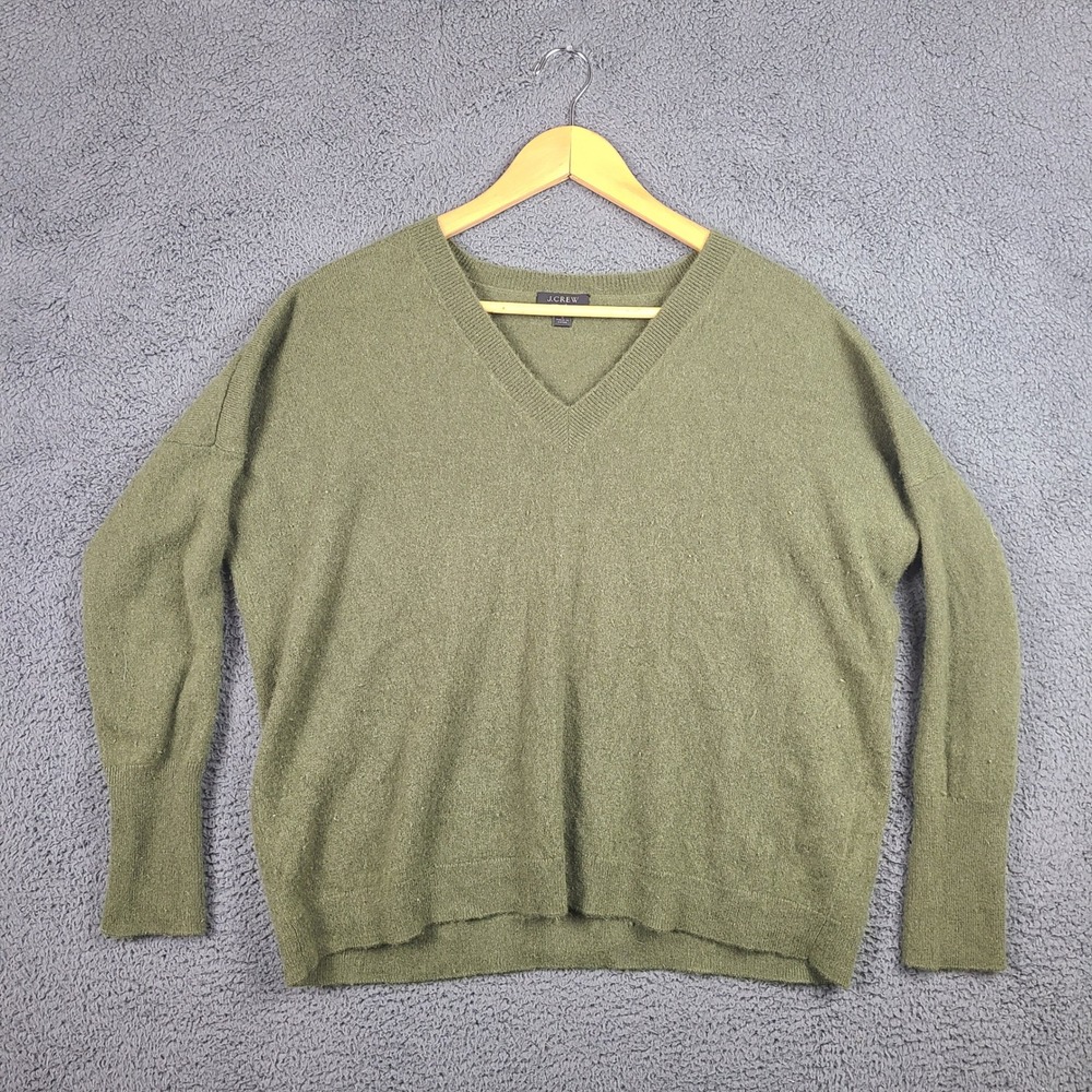 J.Crew Womens Olive Green 100% Cashmere V-Neck Oversized Sweater Small
